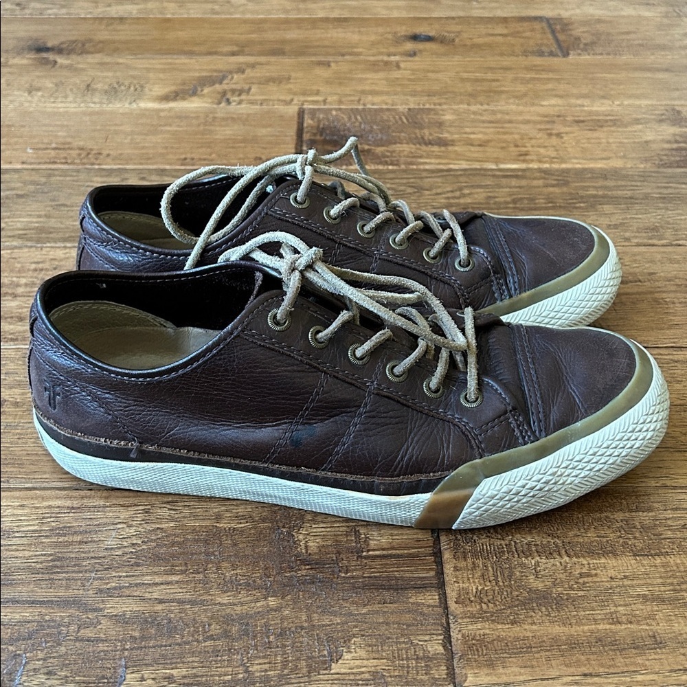Frye Greene Low Lace Sneakers Dark Brown Leather Mens Size 9